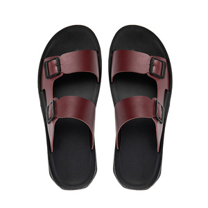 Sandales décontractées d'été pour hommes en cuir véritable à bout ouvert avec boucle et semelle antidérapante en caoutchouc, tailles 39-47 - Product Image 2