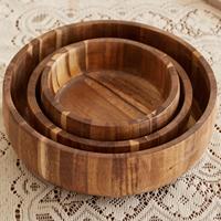 Plateau de service écologique en bois d'acacia poli à la main pour salades et fruits