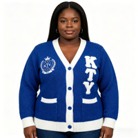 OEM Maßgeschneiderte Handtuch-Stickerei Logo Übergröße Damen College-Stil Daunen-Strickjacke Kontrastfarbe Strickpullover Jacke