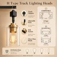 Tête d'éclairage sur rail de type H homologuée ETL, avec abat-jour en verre transparent réglable E26, compatible avec les luminaires Halo pour cuisine, salle à manger, bar