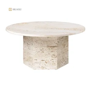Huaxu Customized Luxury Natural Stone Center Table Handmade Polished Travertine Coffee Table