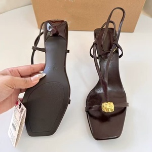 YX Women's Slim Strap High-Heeled Sandals with Metal Buckle Decoration <b>Open</b> Toe Summer Straight Strap Design - Product Image 2