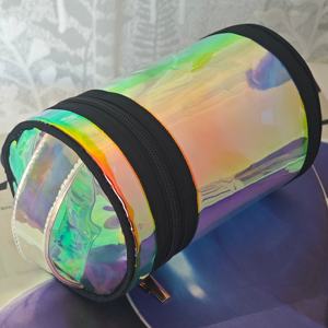 Sac de toilette en PVC, holographique laser, dégradé, cylindrique, rond, imperméable, 10 pouces, sac à cosmétiques pour usage quotidien - Product Image 2