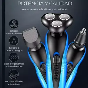 Rasoir électrique 3 en 1 avec têtes pivotantes à triple lame, batterie rechargeable, étanche IPX7, pour la coupe des poils de la barbe, du nez et des oreilles. - Product Image 4