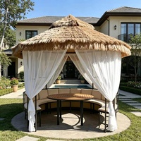 Pavillon de jardin moderne de luxe en acier avec toit en chaume, maille diamantée, revêtement en poudre, ignifuge, résistant au vent et aux UV, direct usine