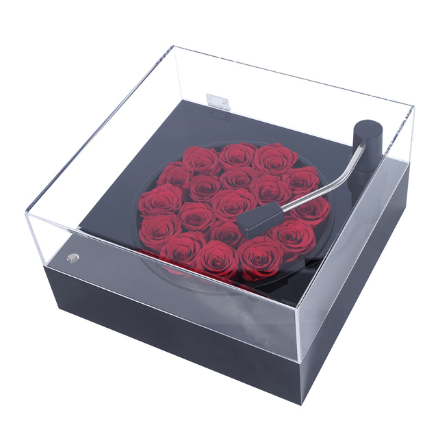 Bluetooth Speaker Phonograph Valentine's Day Gift Dry Everlasting Eternal Rose Immortal Preserved Flower in Acrylic Box