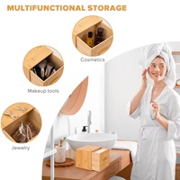 Meuble de rangement de bureau en bambou à un seul tiroir, organisateur compact en bambou naturel pour maquillage, stylos et fournitures de bureau