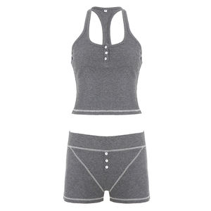 Nouvel ensemble deux pièces côtelé pour femme, style sport décontracté, avec débardeur et short à surpiqûres contrastées, vente en gros - Product Image 6