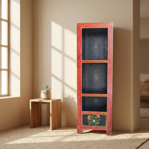 Vitrina de madera vintage pintada a mano para sala de estar con 3 estantes y cajón, vitrina abierta para recibidor u hotel - Product Image 5