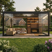 Pérgola con Techo de Lamas Ajustables Anyhoo, Resistente al Sol, Impermeable, Marco de Aluminio, Perfil Exterior con Recubrimiento en Polvo, Resistente al Viento, Duradera, con LED
