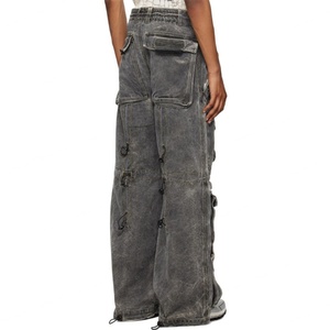 China Factory Street Jeans Four-pocket Styling <b>Bungee</b>-style Drawstring Non-stretch Cargo Pocket Denim Jean for Men - Product Image 3