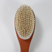 Éponge de douche double face en poils de sanglier et nylon, en bois de lotus peint châtain, avec deux inserts antidérapants bleus et corde de suspension
