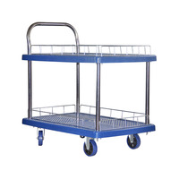 60*90*100cm 300kgs Charge bleue Double couche en plastique Poussoir à main utilisé pour le transport et le stockage de marchandises Ventes directes d'usine
