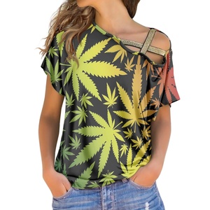 Top personalizzato con stampa a foglia hawaiana personalizzato da <span class=keywords><strong>donna</strong></span> leggero e comodo abbigliamento da <span class=keywords><strong>donna</strong></span> all'ingrosso elegante camicetta Top - Product Image 2