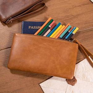 Wholesale Vintage PU Leather Wristlet <b>Clutch</b> <b>Bag</b> Large Capacity Zipper Passport Holder <b>with</b> <b>Wrist</b> <b>Strap</b> for Travel and Daily Use - Product Image 1