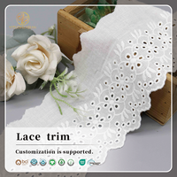 Renda Katun Putih Berongga Lebar dengan Motif Bunga 3D Elegan Broderie Anglaise untuk Gaun dan Sepatu Musim Panas