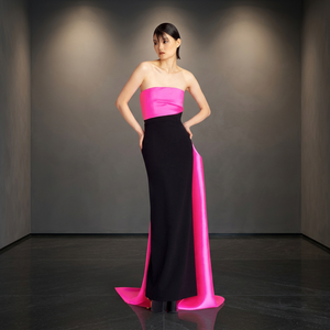 Robe de soirée/cocktail/école de danse en organza, coupe modeste, sans manches, avec découpes, taille naturelle, grande taille, longueur ras du sol - Product Image 5