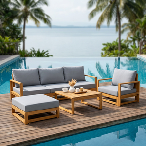 EDEN Juego de Muebles de Jardín de 6 Piezas, Contemporáneo, Ecológico, de Madera de Acacia, con Cojines Impermeables, Plegable, para Patio y Hoteles - Product Image 5
