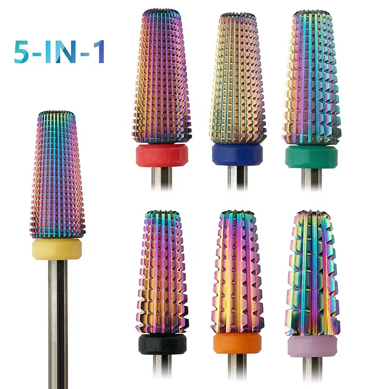 Aproms 5-trong-1 Carbide móng tay khoan bit côn ô thẳng Chéo Cắt Tungsten Gel phay Cutter acrylics điện làm móng tay