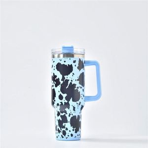 Gobelet de voyage personnalisé de 40 oz, réutilisable, en acier inoxydable à double paroi, isolé, avec revêtement imitation cuir de vache, tasse à café de 40 oz, gobelet de voiture avec poignée et couvercle - Product Image 2