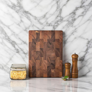 Luxus langlebige Walnussholz End maserung Muster Schneide brett Hack klotz Holz Serviert ablett mit eingebautem Griff - Product Image 2