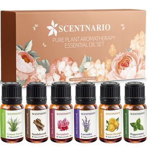 SCENTNARIO Pure <b>Essential</b> <b>Oil</b> <b>Set</b> 6 Bottles 10ml Aromatherapy Lavender Lemon Grass Peppermint Sweet Orange Geranium Sandalwood - Product Image 1