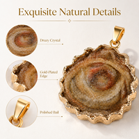 Pendentif Soleil en Agate Galaxie Naturelle Druzy, Pierre Brute Dorée, Breloque de Collier en Gros