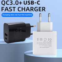 Chargeur de téléphone double port USB + Type-C, charge rapide, prise standard européenne, chargeur portable 20W