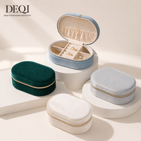 Boîte à bijoux ovale en velours DEQI avec fermeture éclair, étui de rangement de voyage pour bagues, colliers et boucles d'oreilles