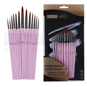 Acrylic Art Artist Paint Brush with Black Nickle Plated Brass Ferrule and Short Grey Pink Birchwood Handle