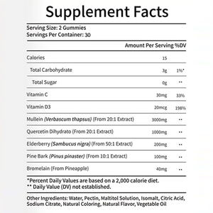 Gummies à l'extrait <span class=keywords><strong>de</strong></span> feuille <span class=keywords><strong>de</strong></span> molène 3000 mg tout-en-un, formule OEM ODM, détoxification pulmonaire, santé pulmonaire, pour fumeurs - Product Image 2