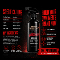 Capacité de production en série de 20 ans, BARBERBATTLE, spray au sel marin parfumé personnalisé en usine, 250 ml, 8,8 oz, sans étiquette ou avec votre propre étiquette