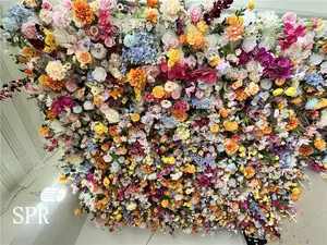 SPR Brautstrauß 8 Fuß × 8 Fuß abgeschlossene gemischte Farben Rose Hortensien Pfeonblumenwand für Hochzeitsdekoration