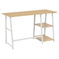 Bureau d'ordinateur moderne de luxe en bois blanc et métal, table d'ordinateur portable assemblée avec étagère de rangement pour une utilisation efficace à la maison ou au travail