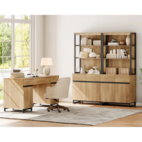 Set Perabot Kantor Rumah Meja Eksekutif Modern 59" dengan Stasiun Pengisian Daya dan Kabinet Penyimpanan 72" Tinggi Hemat-Ruang Multi-Fungsi