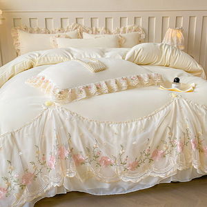 Bộ chăn ga gối đệm phong cách công chúa hoa nhí sang trọng, kiểu dáng mới, bốn món, thêu tay - Product Image 4