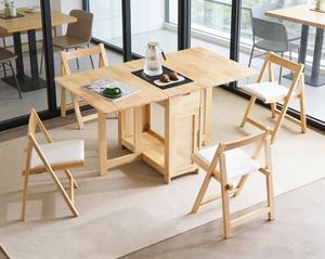 Mesa de comedor plegable de madera maciza <span class=keywords><strong>con</strong></span> 4 sillas plegables, 2 cajones y ruedas, en oferta. - Product Image 1