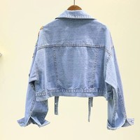 Veste en jean personnalisée pour femme, collection Printemps 2025, broderie florale, sequins, coupe courte, style vintage, streetwear décontracté