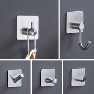 304 Stainless Steel Wall <b>Hook</b> Square Brushed Finish No Drill Required Coat And Cap Holder For Door Or Wall Mounting - Product Image 1