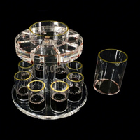 Support rotatif transparent en acrylique pour verres à liqueur, présentoir à double couche avec bordure dorée pour verres à shot, présentoir à vin pour bar et fêtes