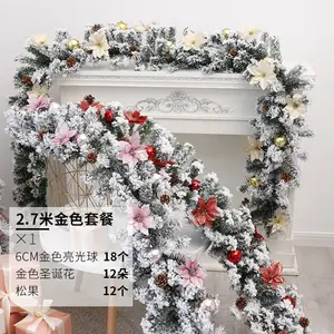 Karangan bunga buatan 9ft 270 cabang karangan bunga Natal untuk pesta liburan ornamen dekorasi Natal dalam dan luar ruangan