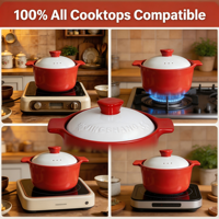 Élégante marmite en céramique Spodumene avec couvercle à poignée, design minimaliste antiadhésif - Rouge Fortune 3,5 L, compatible gaz/induction