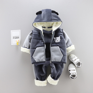 Wholesale <strong>Kids</strong> Cat Ear Hooded Vest Set Fleece Lined <strong>Winter</strong> Outfit Yellow Grey Color Block - Product Image 4