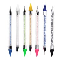 1 unidad de herramienta de uñas de doble cabezal: bolígrafo de cera para puntear de acrílico y metal, pincel para uñas, aplicador de cristales y pedrería, punzón de puntos DIY