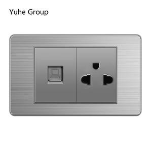 Cadre gris brossé en acier inoxydable, norme thaïlandaise, 1 ensemble d'interrupteurs muraux et prise murale USB pour ordinateur et télévision. - Product Image 5