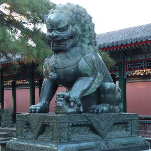 Statua di Leone Cinese Fu Dog in Ottone Fuso, Decorazione da Esterno in Metallo, Statua di Cane Foo in Bronzo per Feng Shui - Product Image 3