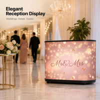 Écran LED incurvé pour comptoir d'accueil intérieur, portable avec roulettes, pour hôtel, mariage, événement