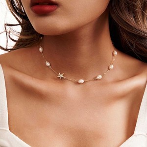 <span class=keywords><strong>Collana</strong></span> Girocollo con <span class=keywords><strong>Perle</strong></span> di Riso Naturali d'Acqua Dolce Stile Oceano e Stella Marina, Catena Regolabile in Argento Sterling 925 per Donna - Product Image 2