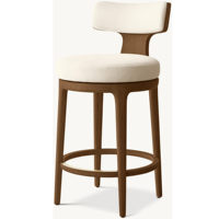Tabouret de bar pivotant en tissu de style américain en chêne blanc