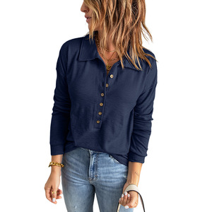 Pull tricoté décontracté pour femme grande taille, à manches longues, col à revers boutonné, couleur unie, collection automne-hiver, idéal pour le dropshipping Shopify - Product Image 1